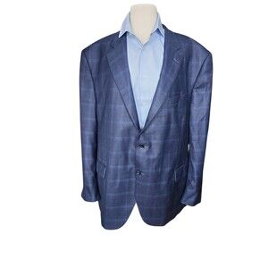 Peter Millar Flynn Classic Fit Sport Coat Mens 50R Blue Plaid Wool Preppy Office